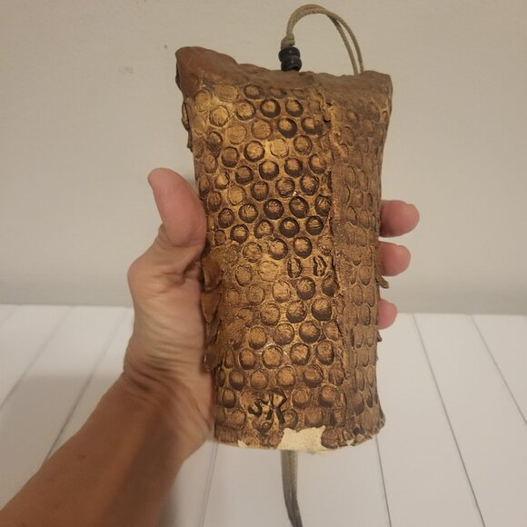 Studio Art Pottery Hanging Owl Wind Chime Decor Brown Garden Home Boho 7" high - Picture 2 of 11